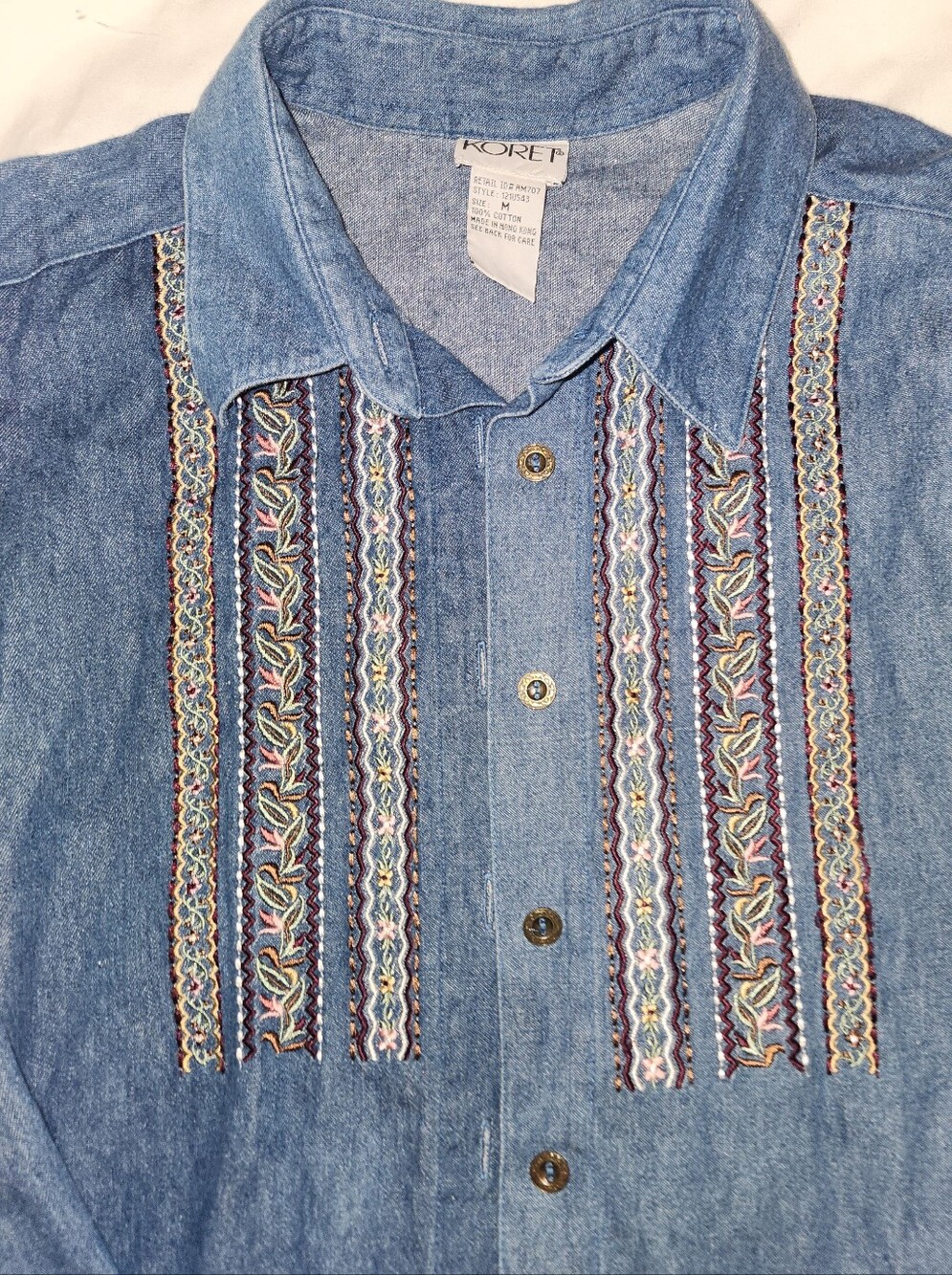 Koret Denim Button-Front Shirt with Multicolor Embroidery